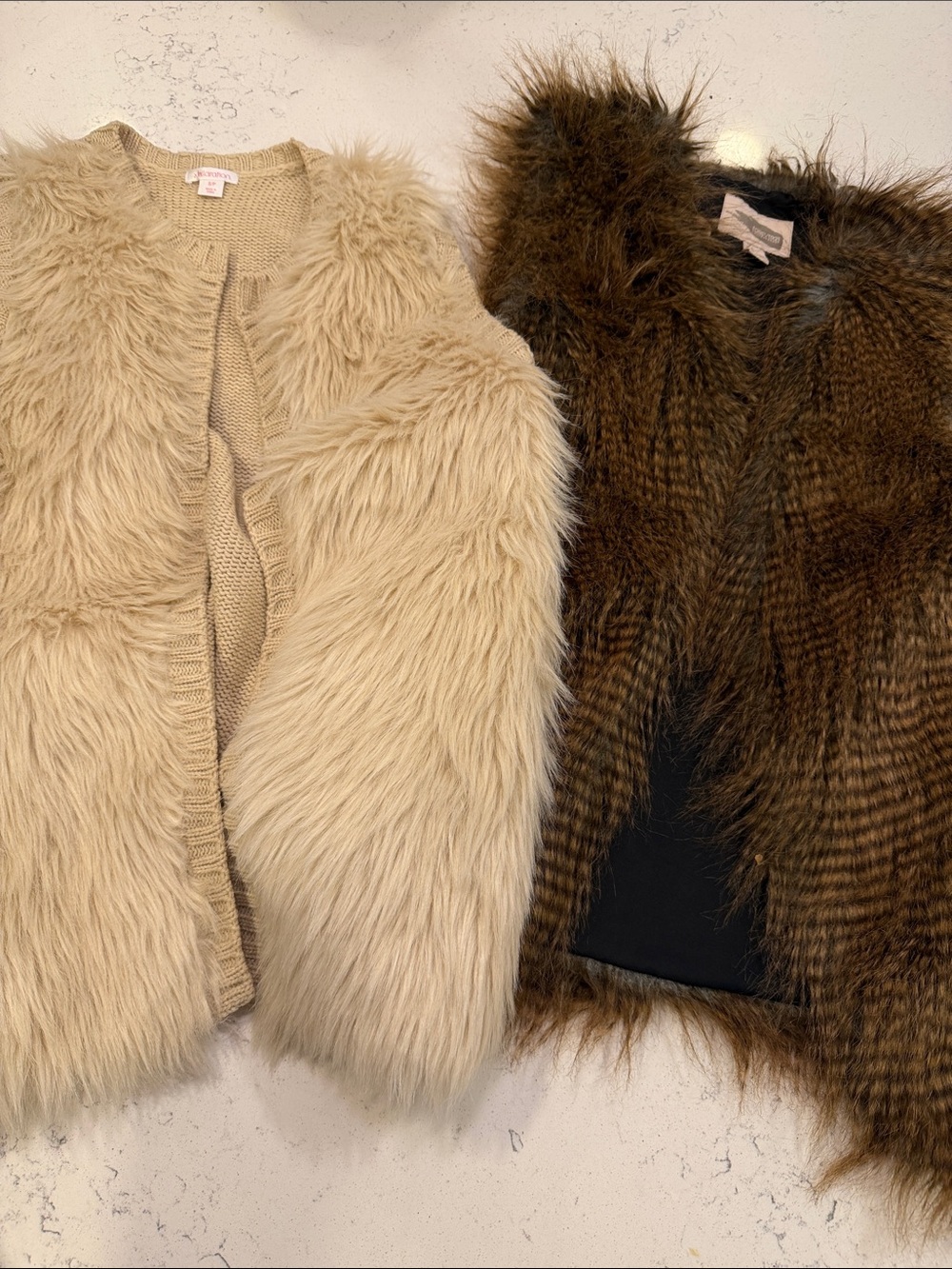 Faux Fur Vest set - Cream and Brown